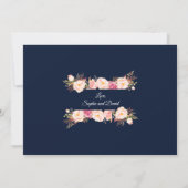 Bevallige Roze Bloemrijke Frame Navyblauwe Trouw Save The Date (Achterkant)