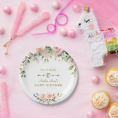 Bevallige Roze Blush Crème Bloemen Baby Shower Papieren Bordje (Feest)