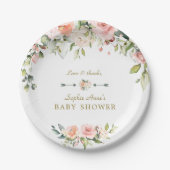 Bevallige Roze Blush Crème Bloemen Baby Shower Papieren Bordje (Voorkant)