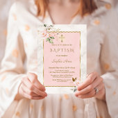Bevallige Roze Blush Gouden Bloemen Marmer Doop Kaart