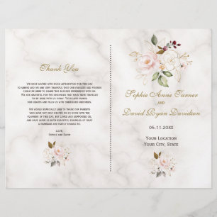 Bevallige Roze Gouden Bloemen Marmeren Trouwprogra