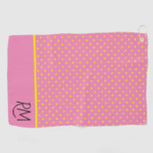 Bevallige Roze met Gele Stippen en Monogram Golfhanddoek (Horizontaal)