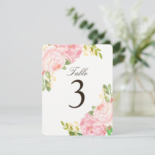 Bevallige Roze Pioen Tafel Nummer Kaarten (Staand voorkant)