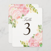 Bevallige Roze Pioen Tafel Nummer Kaarten (Voorkant / Achterkant)