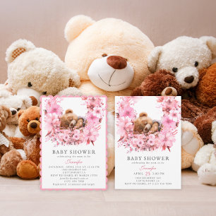 Bevallige Roze Slapende Beer Baby Shower Kaart