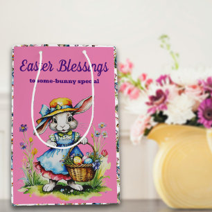 Bevallige Roze Vintage Meisje Paashaas  Medium Cadeauzakje