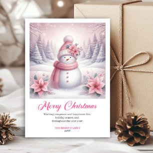 Bevallige Roze Winter Scene Bewerkbare Kerst  Feestdagenkaart