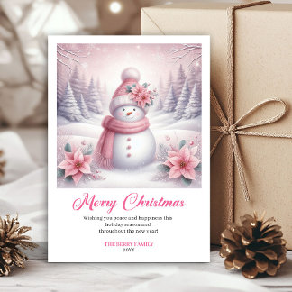 Bevallige Roze Winter Scene Bewerkbare Kerst Feestdagenkaart