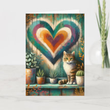 Bevallige Rustieke Kat Hart Teal, Amber & Crème