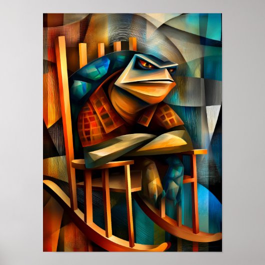 Bevallige Schildpad – Cubistische Mopperkont Schom Poster (Voorkant)