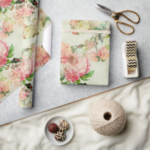 Bevallige Shabby Chic Roze Bloemrozen Kunstpatroon Cadeaupapier