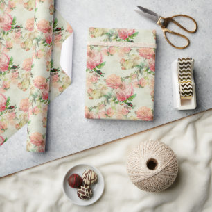 Bevallige Shabby Chic Roze Bloemrozen Kunstpatroon Cadeaupapier