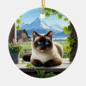 Bevallige Siamese Kat Aandenken Keramisch Ornament (Voorkant)