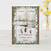 Bevallige sneeuwmannen serene winterlandschap kaart (Gele Bloem)