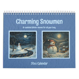 Bevallige Sneeuwmannen Winter Scènes AI-ondersteun Kalender