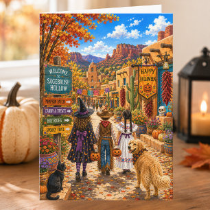 Bevallige Spaanse Plaza Herfst Gelukkig Halloween Kaart