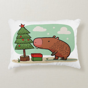 Bevallige speelse kerstcapybara tekening accent kussen