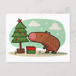 Bevallige speelse kerstcapybara tekening briefkaart