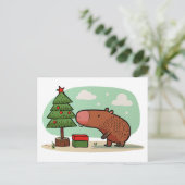 Bevallige speelse kerstcapybara tekening briefkaart (Staand voorkant)