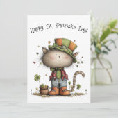 Bevallige St. Patrick's Day Kat & Pot met Goud Vla Kaart (Staand voorkant)