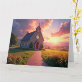 Bevallige stenen kerk in bergweide kaart (Gele Bloem)