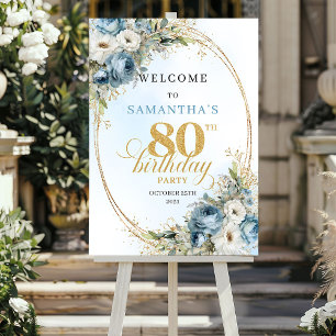 Bevallige stoffige blauwe bloemen gouden lijst 80  poster