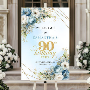 Bevallige stoffige blauwe bloemen gouden lijst 90 poster