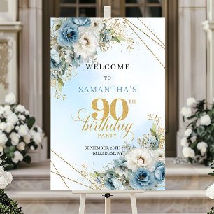 Bevallige stoffige blauwe bloemen gouden lijst 90 poster