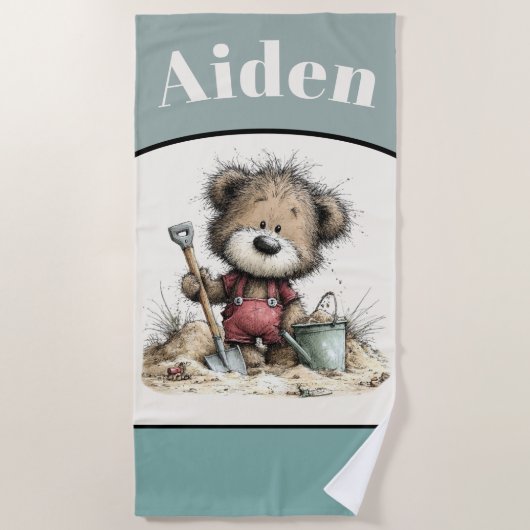 Bevallige stranddag teddybeer handdoek ontwerp voo (Voorkant)