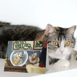 Bevallige Tabby Kat Zeepaard Fantasie Kaart