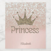 Bevallige Tiara, Prinses, Glitter Bokeh Wijn Etiket (Enkel label)