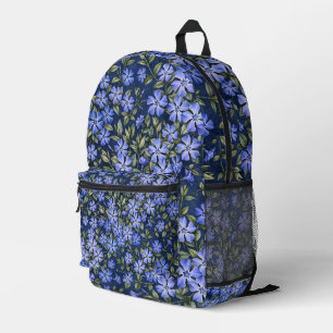 Bevallige verspreide maagdenpalm bloemen diepblauw bedrukte rugzak