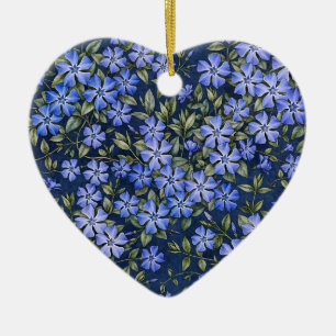 Bevallige verspreide maagdenpalm bloemen diepblauw keramisch ornament