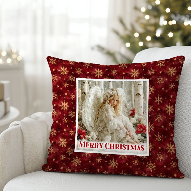 Bevallige Victoriaanse engel rood gouden accent Ke Kussen (Charming Victorian Angel Red Gold Accent Christmas Pillow

)