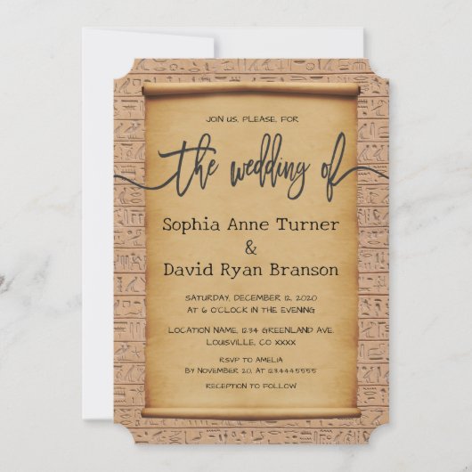 Bevallige Vintage Egyptische Papyrus Huwelijk Kaart (Voorkant)