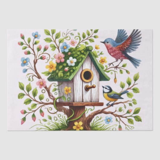 Bevallige Vogels & Bloemen Tissuepapier (Voorkant)