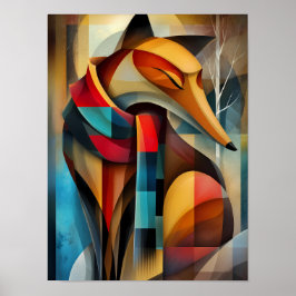 Bevallige Vos – Cubistische Elegantie in een Winte Poster