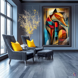 Bevallige Vos – Cubistische Elegantie in een Winte Poster