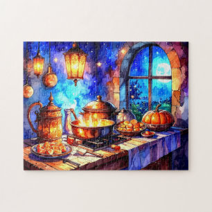 Bevallige warme comfortabele keuken koken legpuzzel