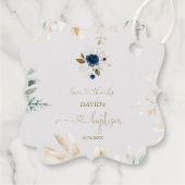 Bevallige waterverf blauwe bloem goud doop bedankjes labels (Achterkant)