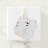 Bevallige waterverf blauwe bloem goud doop bedankjes labels (In situ)