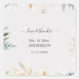 Bevallige Waterverf Groen Goud Bruiloft Vierkante Sticker