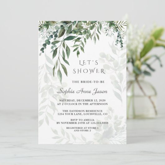 Bevallige Waterverf Groene Bruidsdouche Kaart (Staand voorkant)