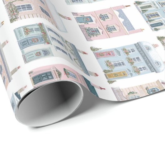 Bevallige Waterverf Kersthuizen Cadeaupapier (Rol Hoek)