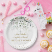 Bevallige Waterverf Roze Bloem Gouden Bruidsdouche Papieren Bordje (Feest)