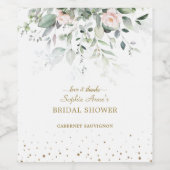 Bevallige Waterverf Roze Bloem Gouden Bruidsdouche Wijn Etiket (Enkel label)