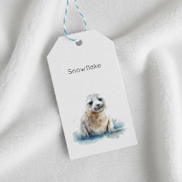 Bevallige Waterverf Zeehond Pup, op maat gemaakt  Cadeaulabel