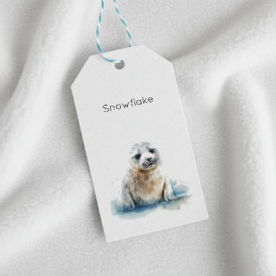 Bevallige Waterverf Zeehond Pup, op maat gemaakt Cadeaulabel