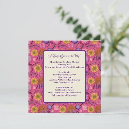 Bevallige Wilde Bloem Roze Baby Shower (Staand voorkant)