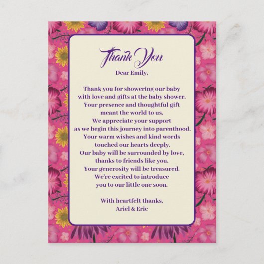 Bevallige Wilde Bloemen Roze Baby Shower Briefkaart (Voorkant)